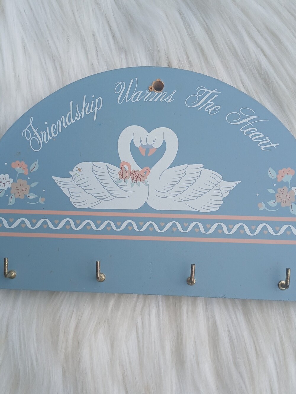 Vintage Swans Wall Hanging Plaque with Hooks Cottagecore Farmhouse Decor Birds